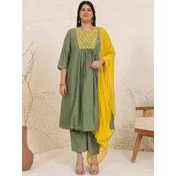 Janasya Plus Size Yoke Design Thread Work Kurta With Palazzos & Dupatta-picture-22