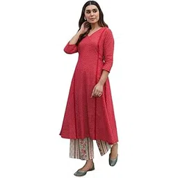 janasya Red Pure Cotton Kurta & Pant Set for Women Ethnic Motifs Print Ethnic Wear-picture-35