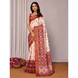 Janasya Women Chanderi Silk Ikkat Printed Chanderi Saree With Unstitched Blouse Piece-picture-10