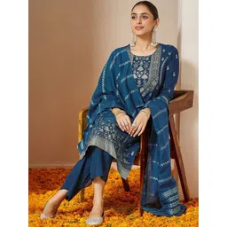 Janasya Women Ethnic Motifs Embroidered Regular Gotta Patti Kurta with Trousers & With Dupatta-picture-34