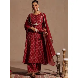 Janasya Women Ethnic Motifs Printed Gotta Patti Pure Cotton Kurta Set & With Dupatta-picture-25