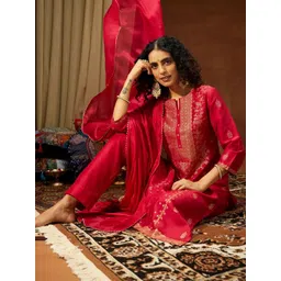 Janasya Women Ethnic Motifs Printed Regular Kurta with Trousers & With Dupatta-picture-12