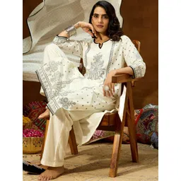 Janasya Women Ethnic Motifs Printed Regular Kurta with Trousers & With Dupatta-picture-18