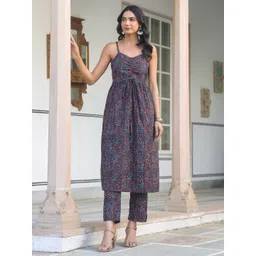 Janasya Women Ethnic Motifs Printed Regular Pure Cotton Kurta with Trousers-picture-28