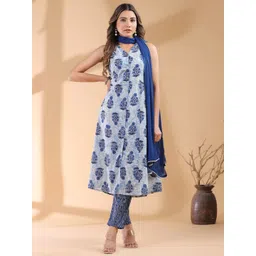 Janasya Women Ethnic Motifs Printed Regular Pure Cotton Kurta with Trousers & With Dupatta-picture-24