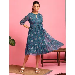 janasya Women Fit and Flare Blue Midi/Calf Length Dress-picture-30