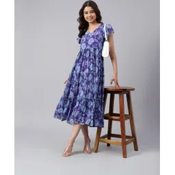 janasya Women Fit and Flare Blue, Purple Midi/Calf Length Dress-picture-31