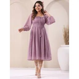 janasya Women Fit and Flare Purple Midi/Calf Length Dress-picture-26