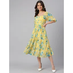 janasya Women Fit and Flare Yellow Midi/Calf Length Dress-picture-37