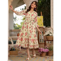 janasya Women Fit and Flare Yellow Midi/Calf Length Dress-picture-32
