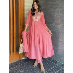 Janasya Women Floral Embroidered Panelled Sequinned Kurta with Trousers & With Dupatta-picture-29