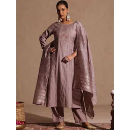 Janasya Women Floral Embroidered Regular Sequinned Kurta with Trousers & With Dupatta-picture-16