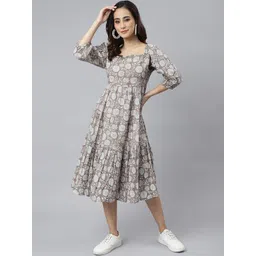 Janasya Women Floral Print Cotton Tiered Fit & Flare Dress-picture-41