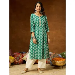 Janasya Women Floral Printed Sequinned Floral Kurta-picture-10
