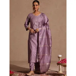 Janasya Women Lavender Silk Blend Embellished Straight Kurta Set-picture-19