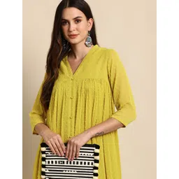 Janasya Women Mustard Yellow Dobby Weave Poly Chiffon Kurta-picture-39