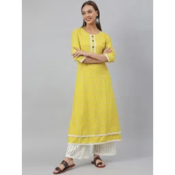 Janasya Women Yellow Rayon Floral Print A-line Kurta-picture-32