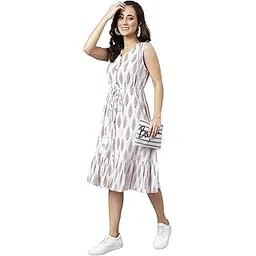 janasya Women's Cotton Ethnic Motifs Flared Western Midi Dress-picture-33