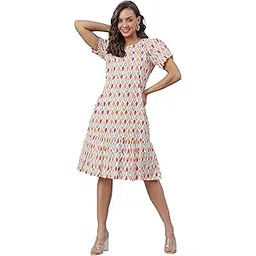 janasya Women's Cotton Printed A-Line Western Knee-Length Dress-picture-41