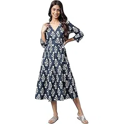 janasya Women's Cotton Wrap Midi Dresses-picture-46