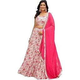 janasya Women's Cream & Pink Pure Cotton Floral Printed Tiered Ready To Wear Lehenga Choli Set-picture-33