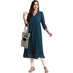 janasya Women's Fit and Flare Calf Length Poly Chiffon Self Design Flared Western Dress-picture-14