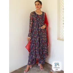 Janasya Women's Georgette Digital Floral Printed Kurta with Palazzo and Dupatta-picture-11