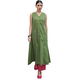 janasya Women's Green Cotton Geometric A-Line Kurta Set-picture-32
