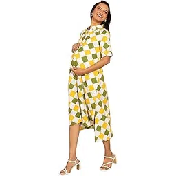 janasya Women's Multicolour Cotton Geometric A-Line Maternity Dress-picture-43