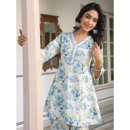 Janasya Women's Off White Cotton Yoke Embroidery A-line Co-ord Set-picture-34