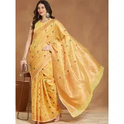 Janasya Women's Pink Ethnic Motifs Woven Design Jacquard Saree with Blouse Piece-picture-16