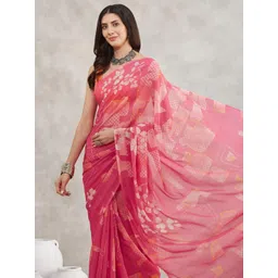 Janasya Women's Pink Georgette Geometric Printed Saree with Blouse Piece-picture-17