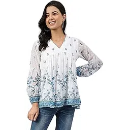 janasya Women's Polyester Regular Fit Georgette Digital Print Flared Top-picture-37
