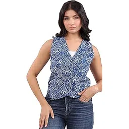 janasya Women's Pure Cotton Floral Printed Regular Quilted Vest Jacket-picture-52