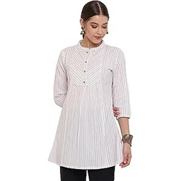 janasya Women's White Weaved Cotton A-Line Top-picture-32