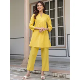 Janasya Women's Yellow Cotton Solid A-Line Co-Ords Set-picture-15