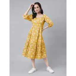 Janasya Yellow Printed Casual Dress-picture-26