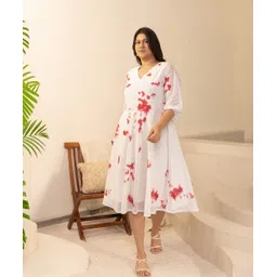 janasya Women Fit and Flare White Midi/Calf Length Dress image 1