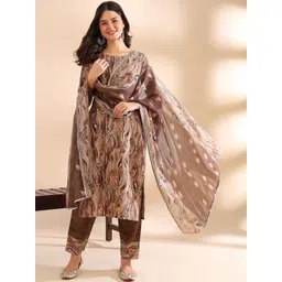JANKHANA Women Printed Regular Kurta with Trousers & With Dupatta-picture-13
