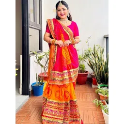 JANOI Bandhani Embroidered Poly Georgette Heavy Work Saree image 2