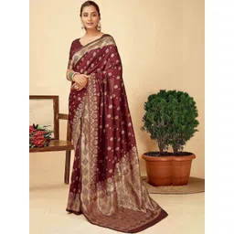 JANOI Ethnic Motifs Zari Silk Blend Heavy Work Banarasi Saree-picture-39