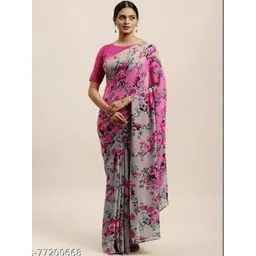 JANOI Floral Poly Georgette Fusion Fashion Saree-picture-24