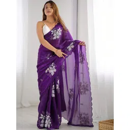 JANOI Floral Sequinned Poly Georgette Saree image 1