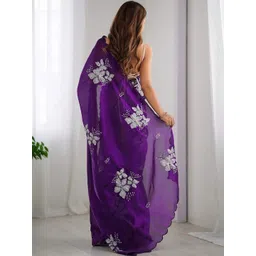 JANOI Floral Sequinned Poly Georgette Saree image 3