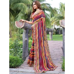 JANOI Striped Embroidered Poly Georgette Saree image 2