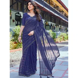 JANOI Striped Poly Georgette Saree image 3