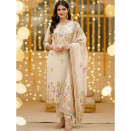 JANOI Women Ethnic Motifs Printed Regular Thread Work Kurta with Trousers & With Dupatta-picture-12