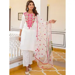 JANOI Women Floral Embroidered Regular Thread Work Kurta with Trousers & With Dupatta-picture-10