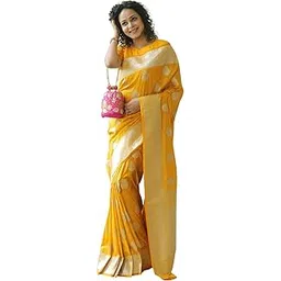 janoi Women's Banarasi Silk Beautiful Traditional Weave Saree With Blouse Piece (AZ-JN-OG4-CHIMPU YELLOW)-picture-11
