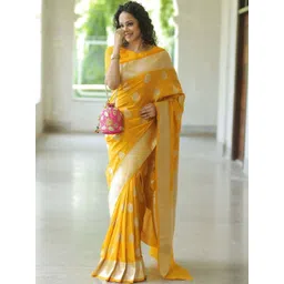 JANOI Woven Design Zari Silk Blend Handloom Banarasi Saree-picture-19